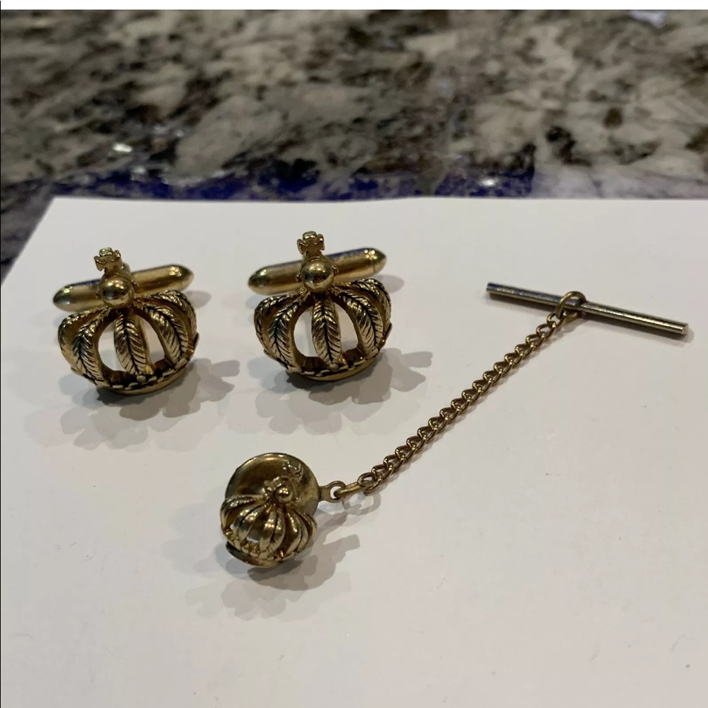 Swank Regal Crown Gold Vintage Cufflinks Tie Tack